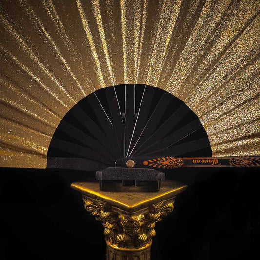 Handmade large bamboo rave fan with holster - Brocade Queen