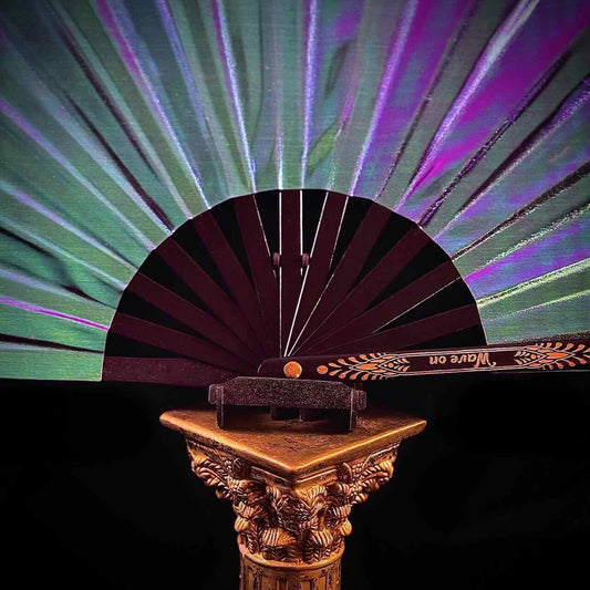 Handmade large bamboo rave fan with holster - Brocade Queen