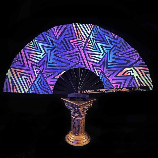 Handmade large bamboo rave fan with holster - Brocade Queen