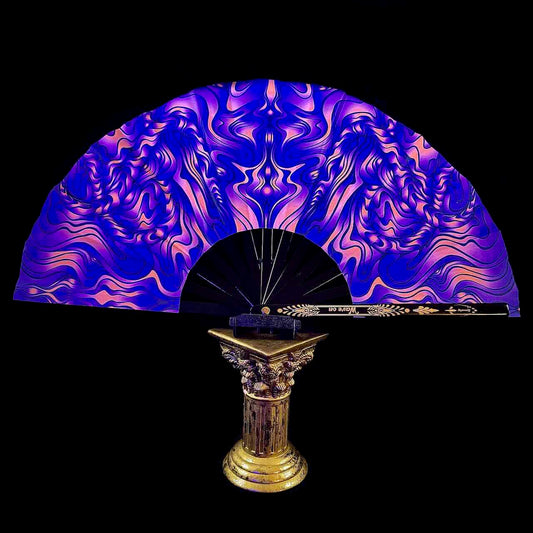 Handmade large bamboo rave fan with holster - Brocade Queen