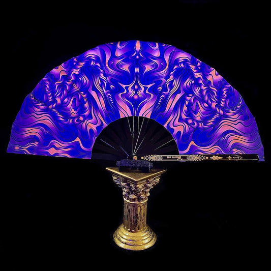 Großer Bambus Rave Fächer mit Holster (UV reaktiv) - Muted psychedelic - Fanmans Fanshop