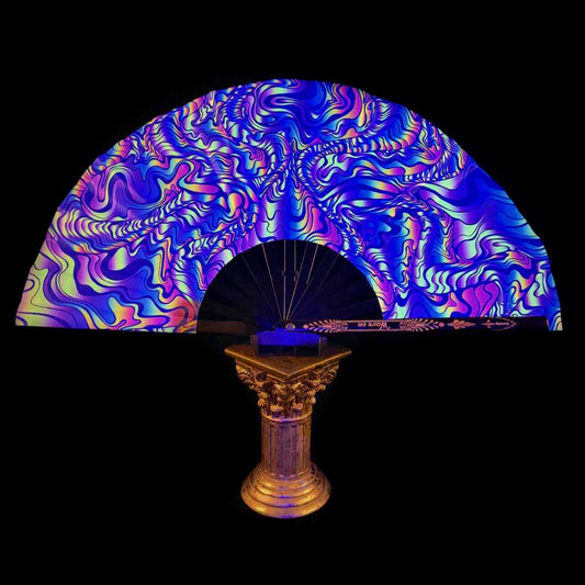 Handmade large bamboo rave fan with holster - Brocade Queen