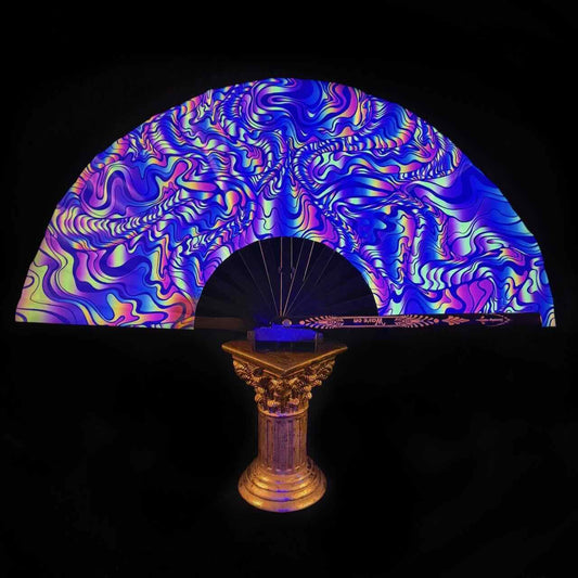Großer Bambus Rave Fächer mit Holster (UV reaktiv) - Bright psychedelic - Fanmans Fanshop
