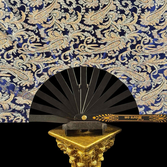 Handmade large bamboo rave fan with holster - Brocade Queen