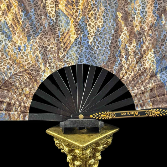 Handmade large bamboo rave fan with holster - Brocade Queen