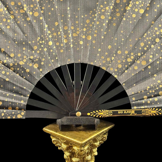 Handmade large bamboo rave fan with holster - Brocade Queen