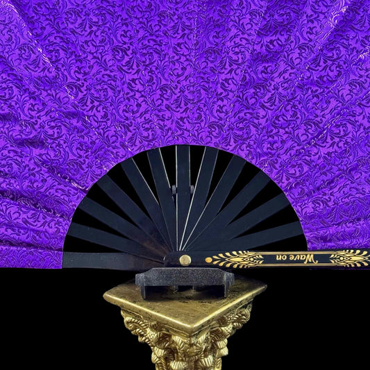 Handmade large bamboo rave fan with holster - Brocade Queen