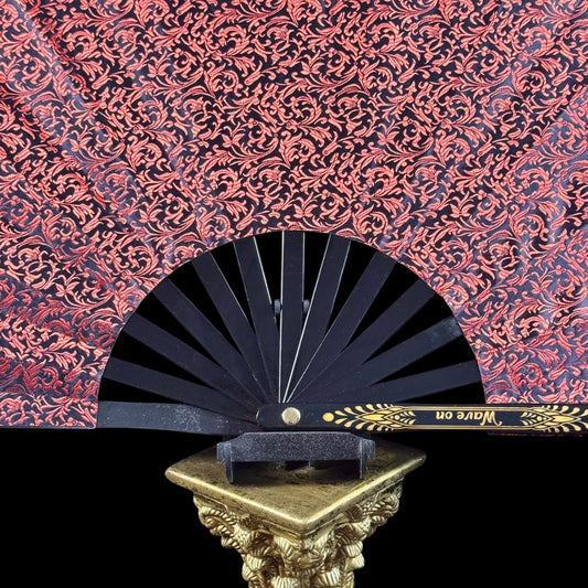 Handmade large bamboo rave fan with holster - Brocade Queen