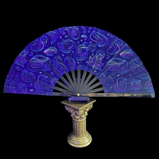 Handmade large bamboo rave fan with holster - Brocade Queen