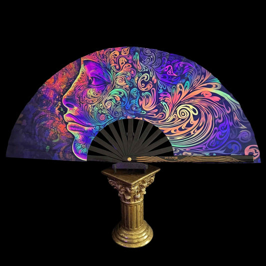 Handmade large bamboo rave fan with holster - Brocade Queen
