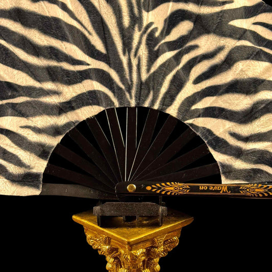 Handmade large bamboo rave fan with holster - Brocade Queen