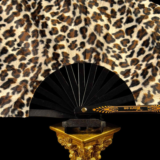 Handmade large bamboo rave fan with holster - Brocade Queen