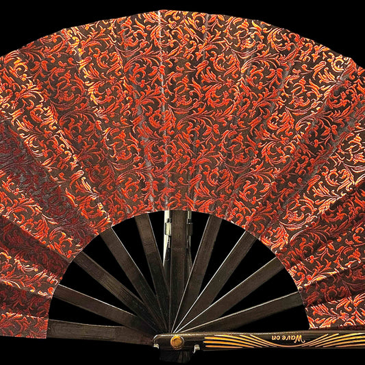 Small 28cm handmade bamboo rave fan with holster - Red black brocade