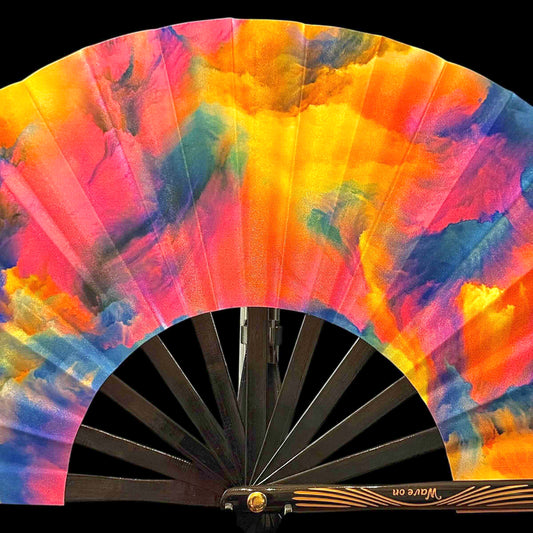 Kleiner 28cm UV reaktiver Bambus Rave Fächer - Watercolors - Fanmans Fanshop