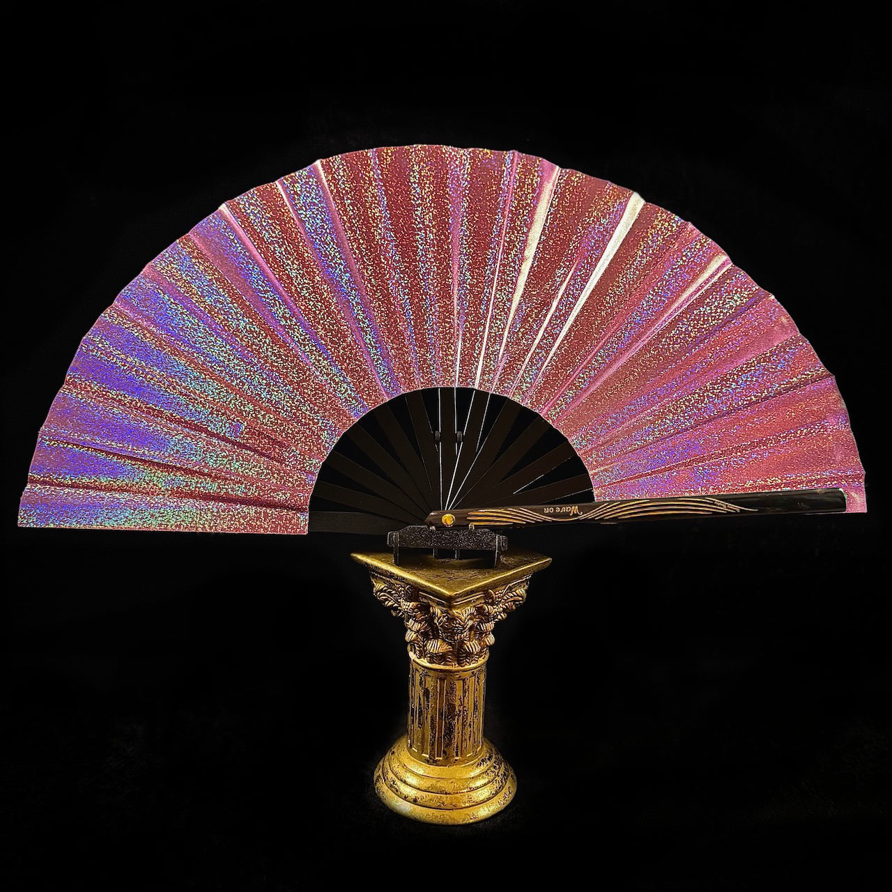 Large 35cm bamboo rave fan with holster - Iridescent Pink
