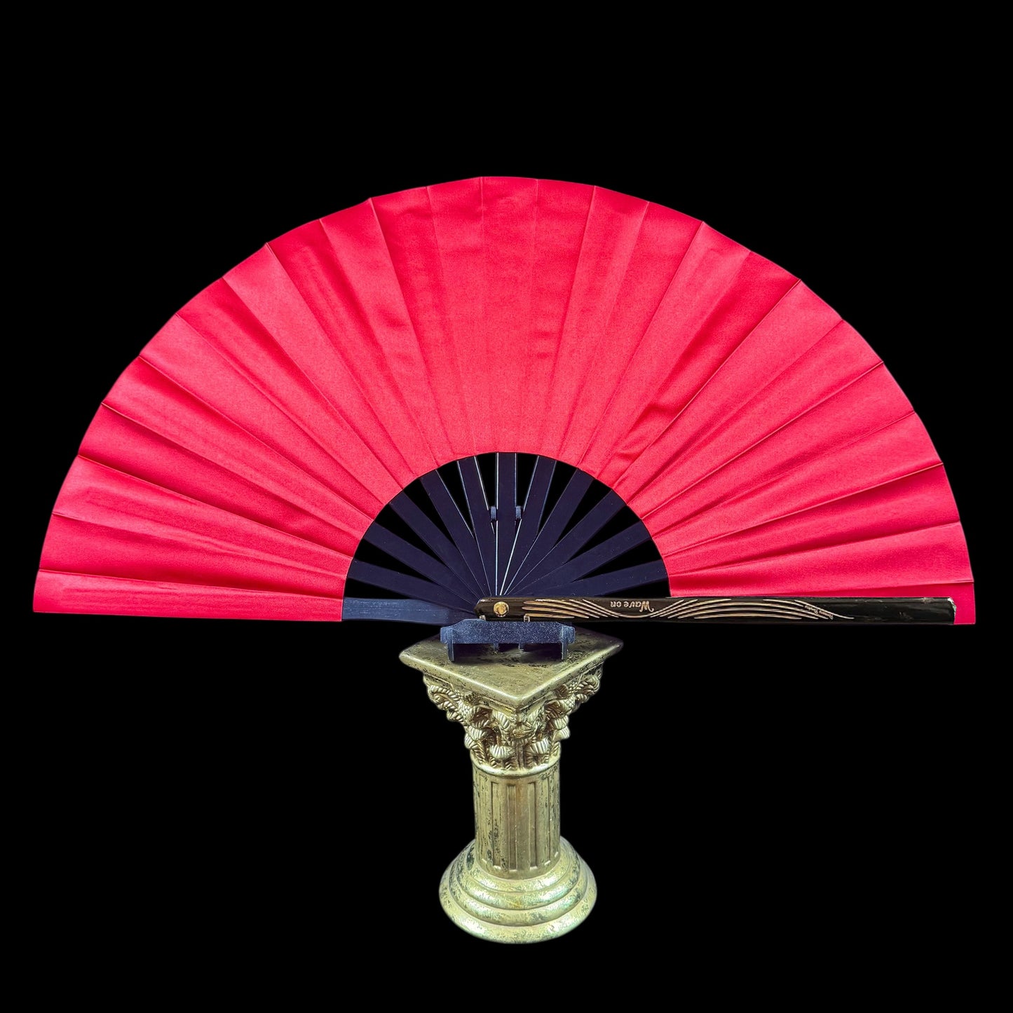 Handmade large bamboo rave fan with holster - Red overload