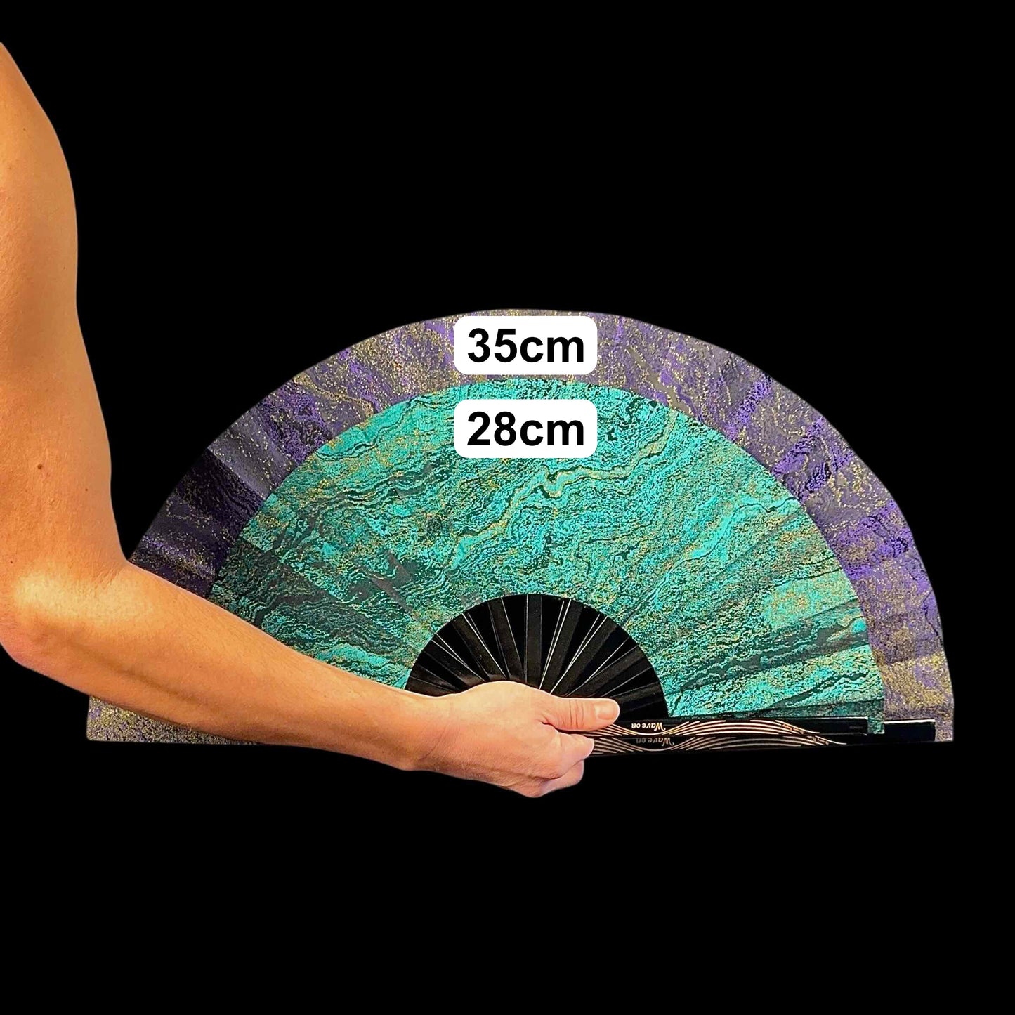 Kleiner 28cm UV reaktiver Bambus Rave Fächer - Iridescent purple