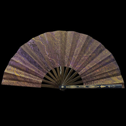 Handmade large 35cm bamboo rave fan with holster - Purple gold