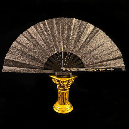 Large bamboo rave fan with holster - Black glitter