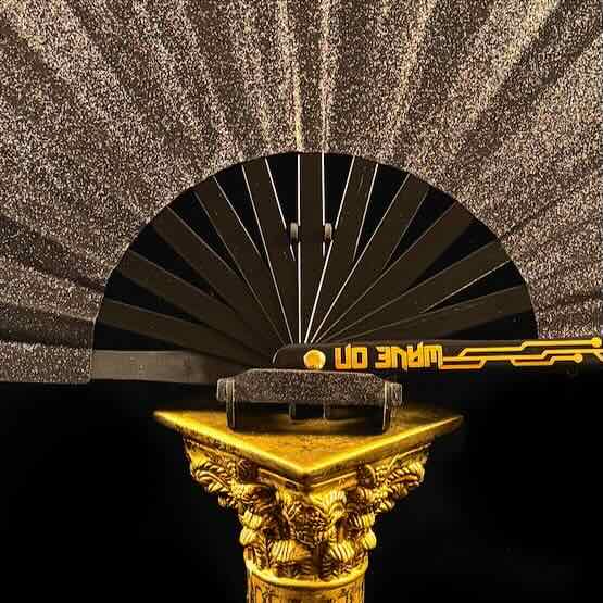 Handmade large bamboo rave fan with holster - Brocade Queen