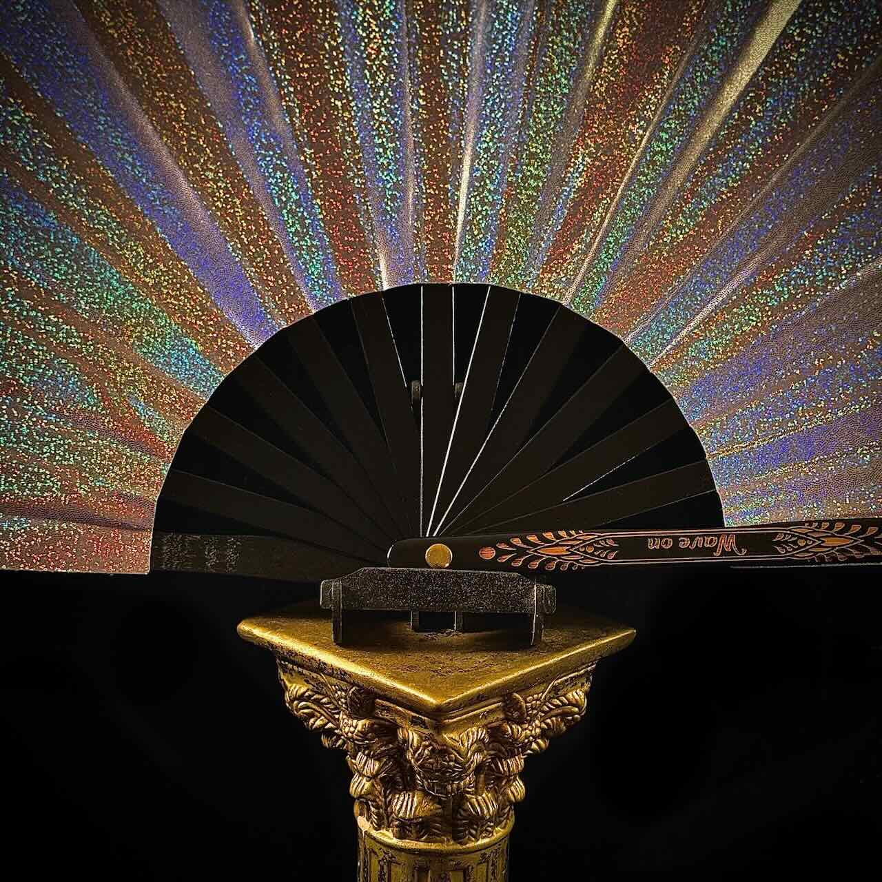 Handmade large bamboo rave fan with holster - Brocade Queen