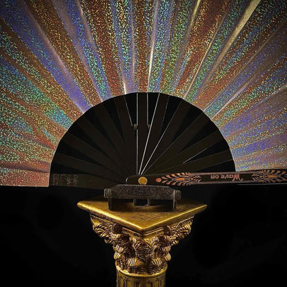 Handmade large bamboo rave fan with holster - Brocade Queen