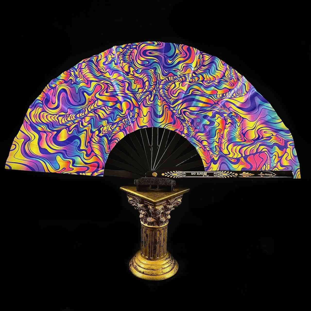 Handmade large bamboo rave fan with holster - Brocade Queen