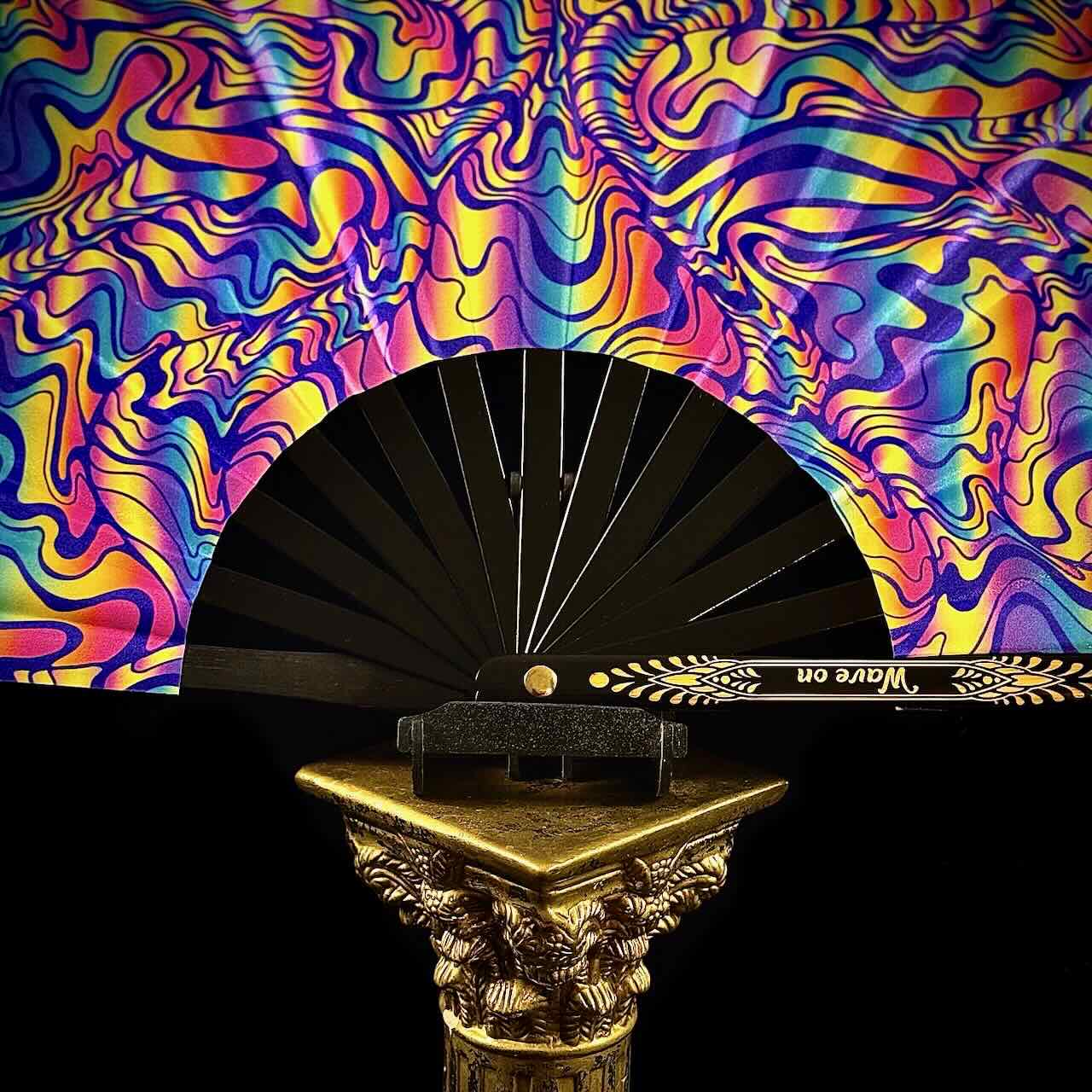 Handmade large bamboo rave fan with holster - Brocade Queen