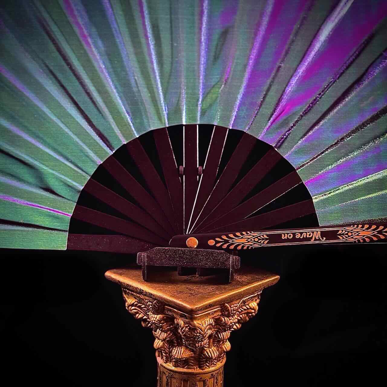 Handmade large bamboo rave fan with holster - Brocade Queen