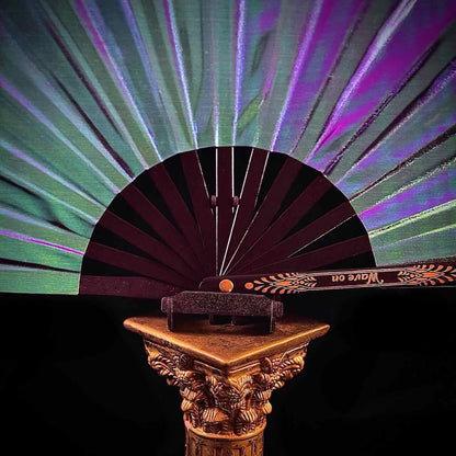 Handmade large bamboo rave fan with holster - Brocade Queen