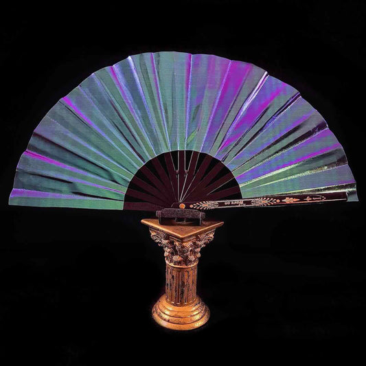 Handmade large bamboo rave fan with holster - Brocade Queen