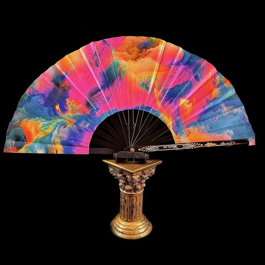 Handmade large bamboo rave fan with holster - Brocade Queen