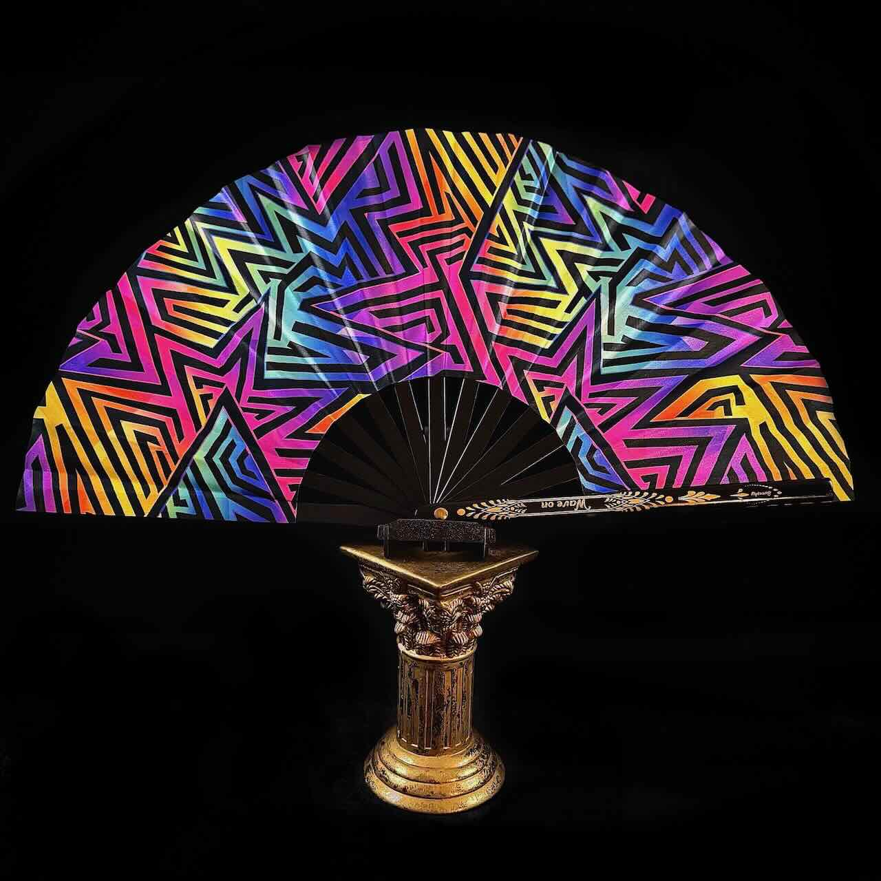 Handmade large bamboo rave fan with holster - Brocade Queen