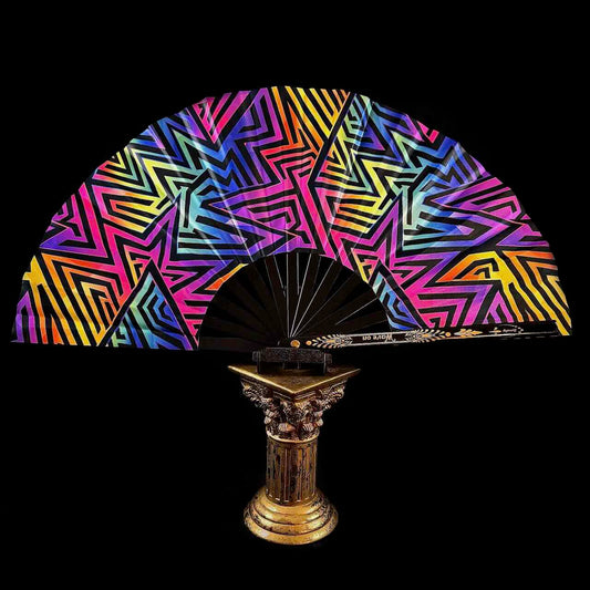 Handmade large bamboo rave fan with holster - Brocade Queen