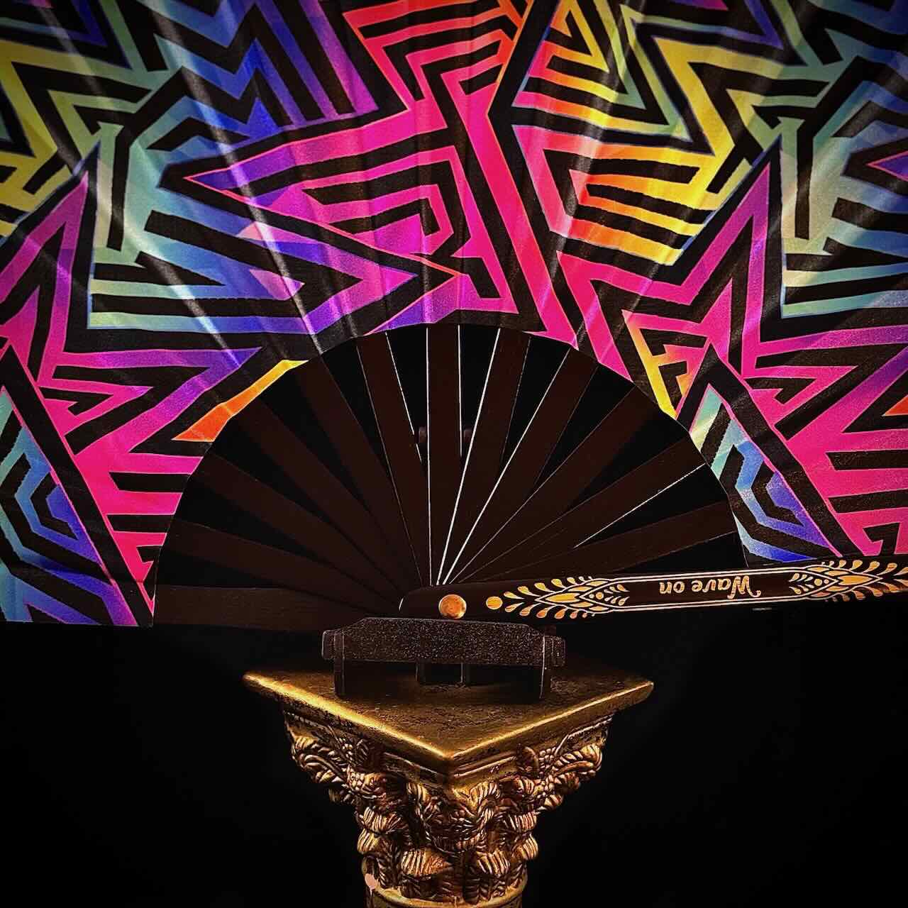 Handmade large bamboo rave fan with holster - Brocade Queen