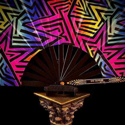 Handmade large bamboo rave fan with holster - Brocade Queen