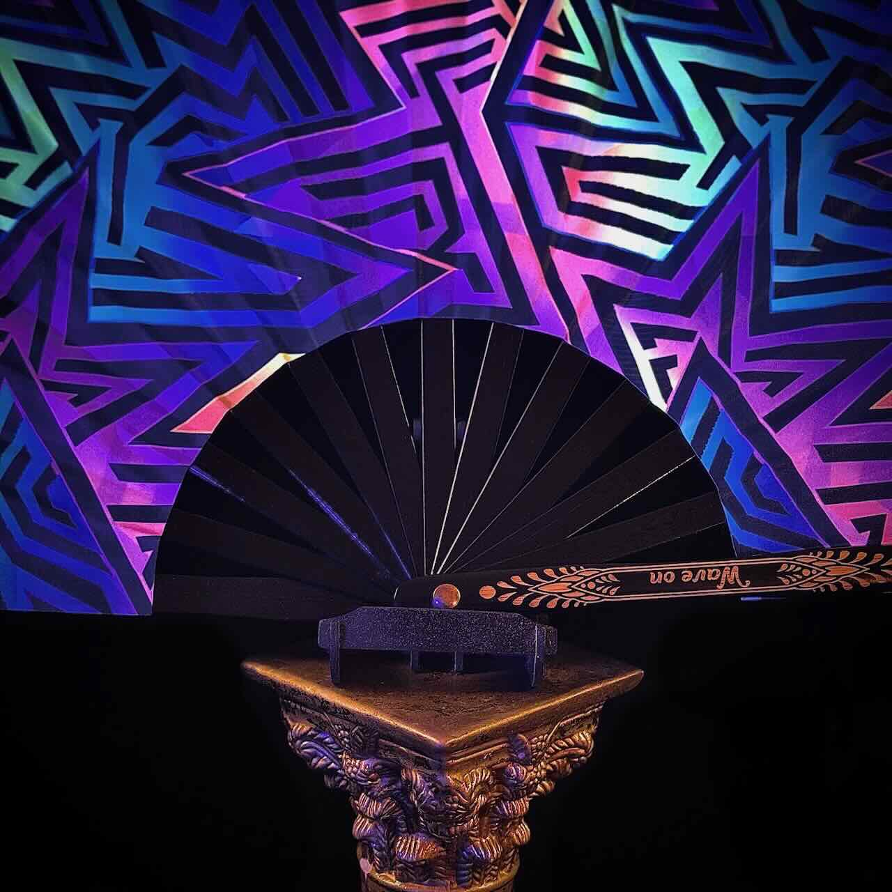 Handmade large bamboo rave fan with holster - Brocade Queen