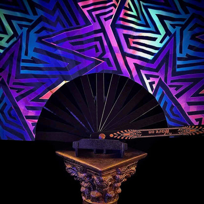 Handmade large bamboo rave fan with holster - Brocade Queen