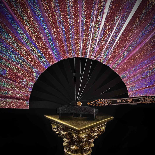 Handmade large bamboo rave fan with holster - Brocade Queen