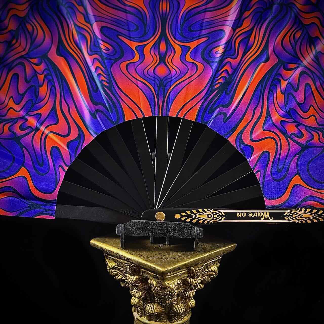 Handmade large bamboo rave fan with holster - Brocade Queen