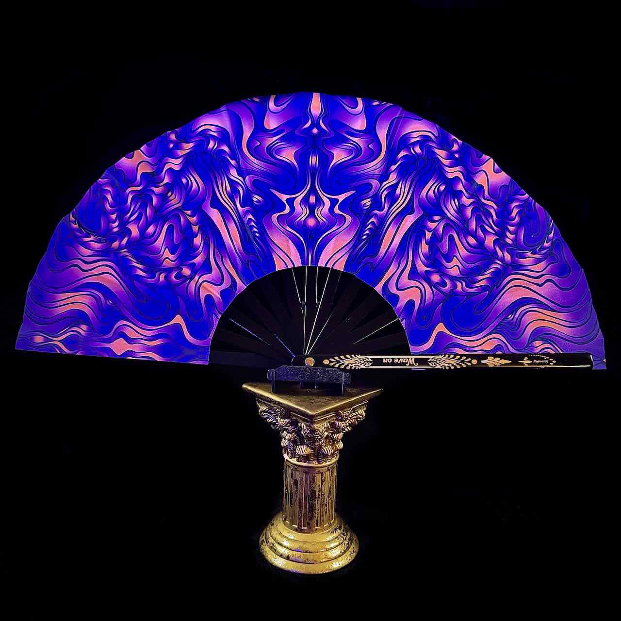 Handmade large bamboo rave fan with holster - Brocade Queen