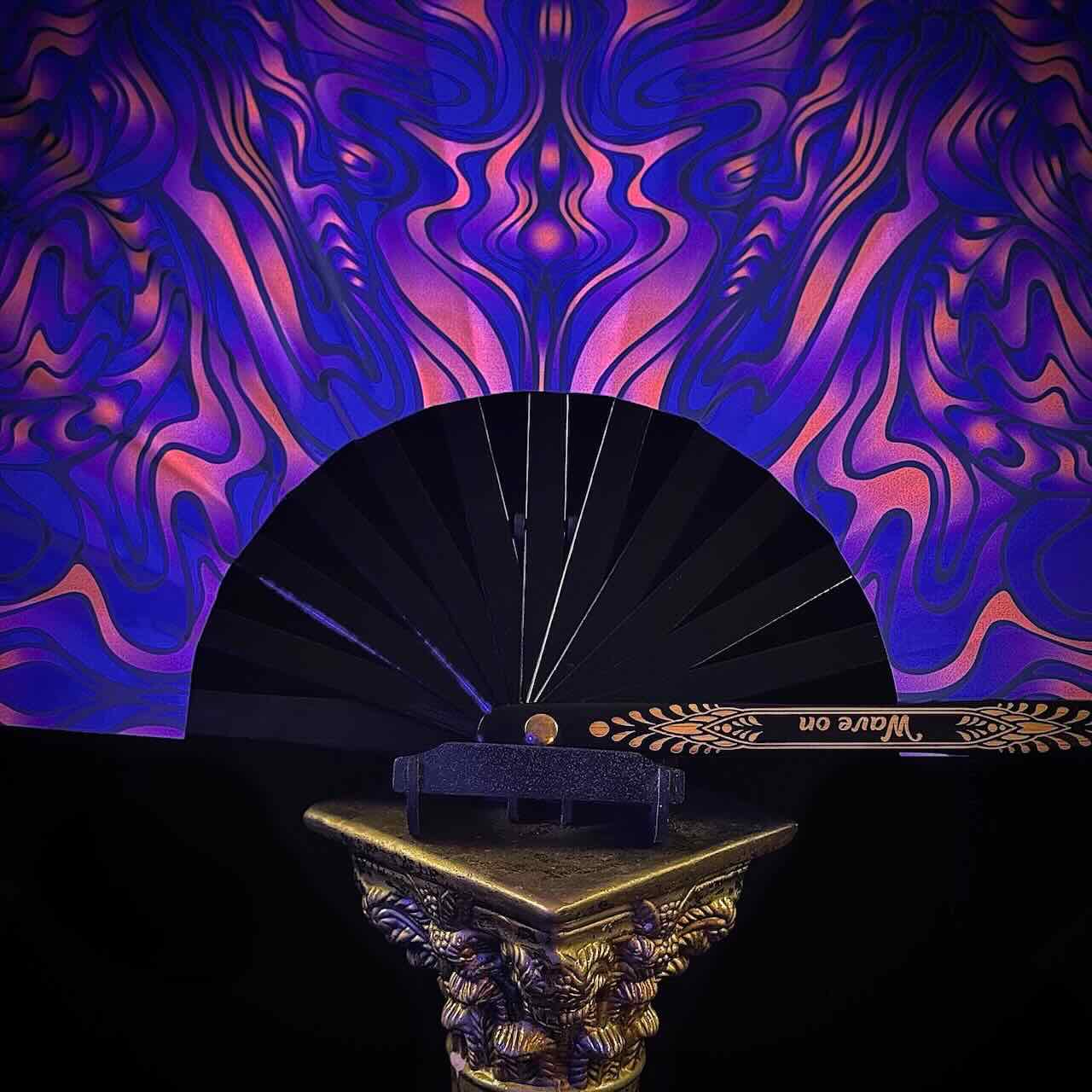 Handmade large bamboo rave fan with holster - Brocade Queen