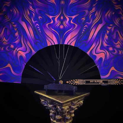 Handmade large bamboo rave fan with holster - Brocade Queen