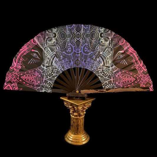 Handmade large bamboo rave fan with holster - Brocade Queen