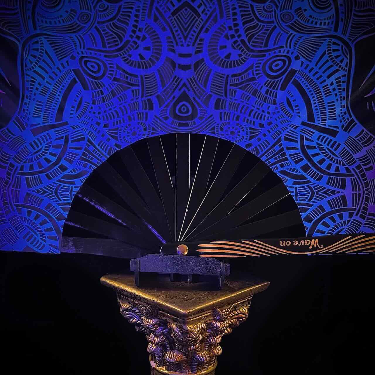 Handmade large bamboo rave fan with holster - Brocade Queen