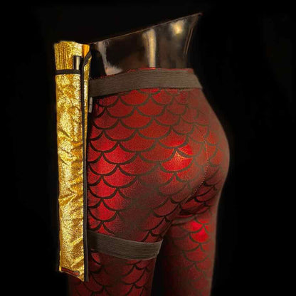 Handmade large bamboo rave fan with holster - Brocade Queen