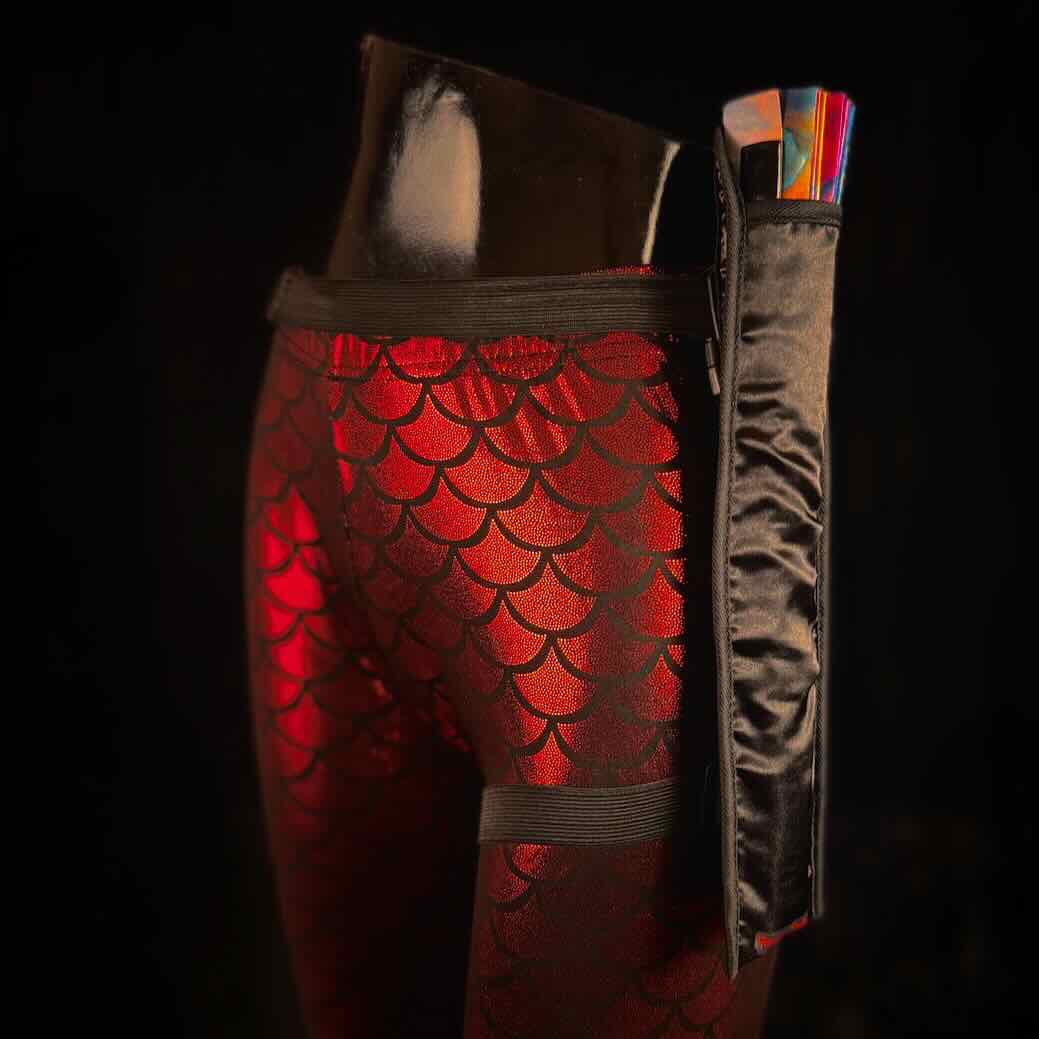 Handmade large bamboo rave fan with holster - Brocade Queen