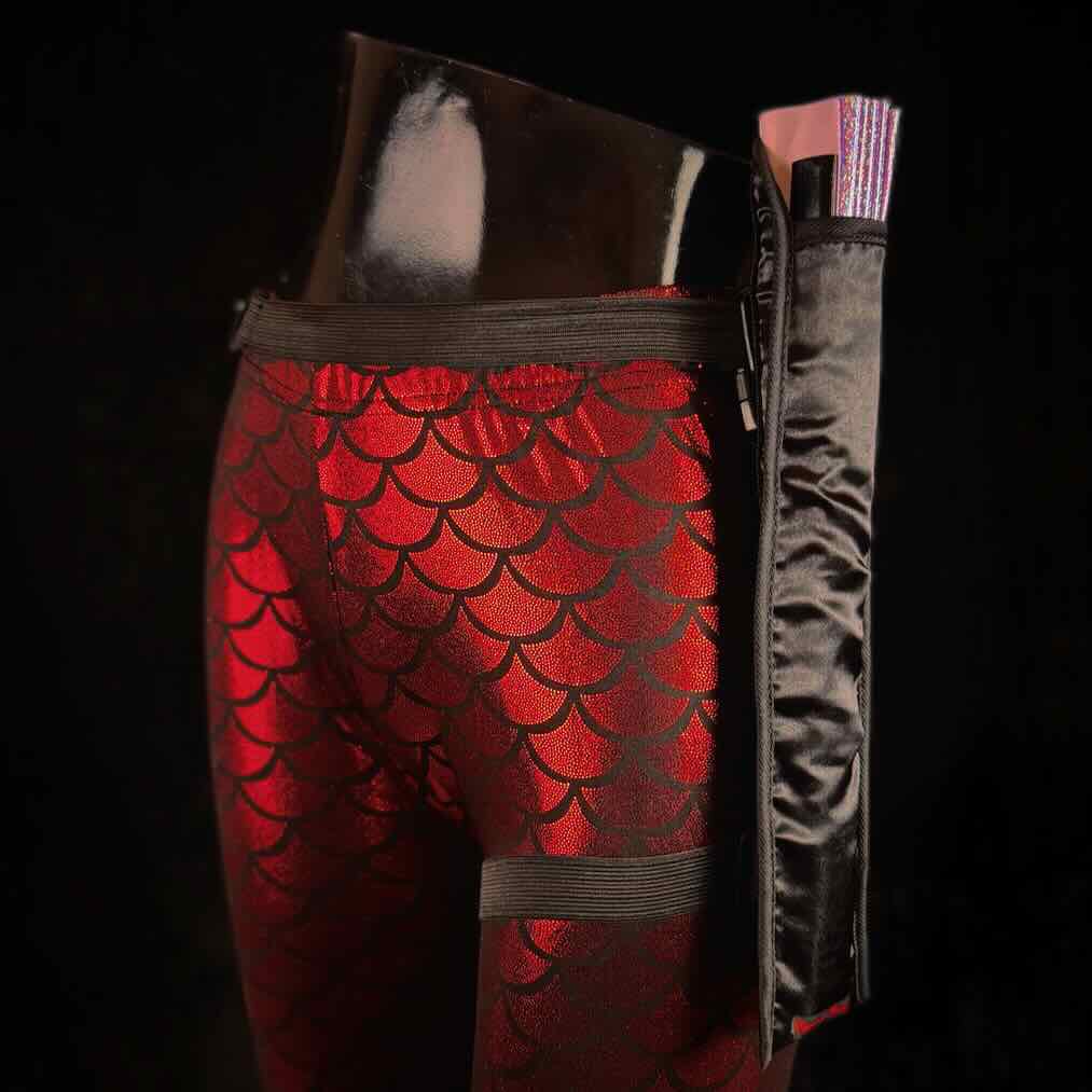 Handmade large bamboo rave fan with holster - Brocade Queen