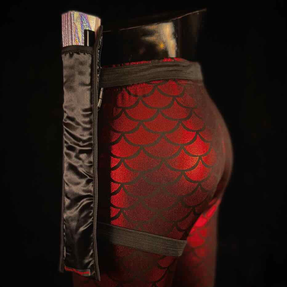 Handmade large bamboo rave fan with holster - Brocade Queen