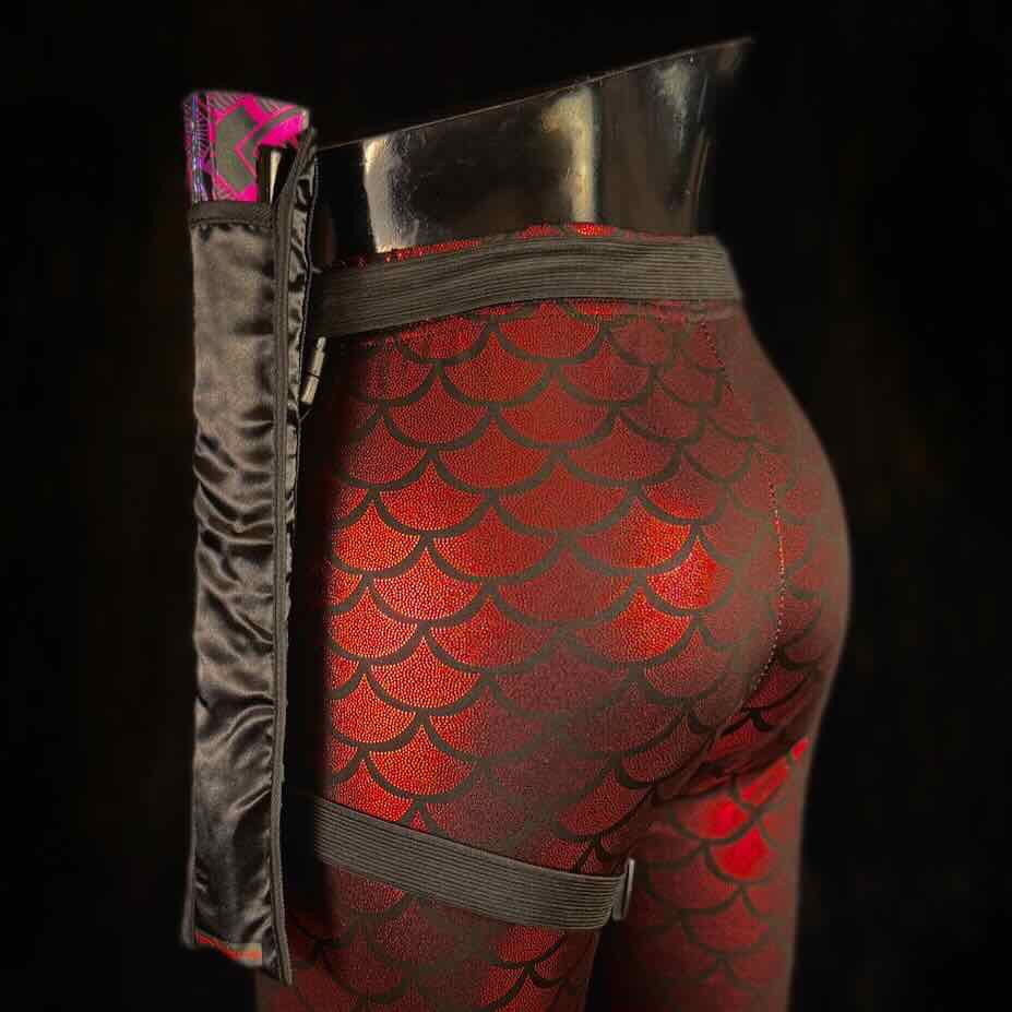 Handmade large bamboo rave fan with holster - Brocade Queen